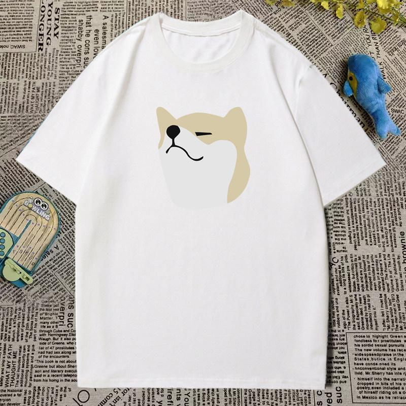 Japanese Trendy Childrens Short Sleeved Cartoon Shiba Inu Printed Pure Cotton Short Sleeved Round Neck Loose Parentchild Top