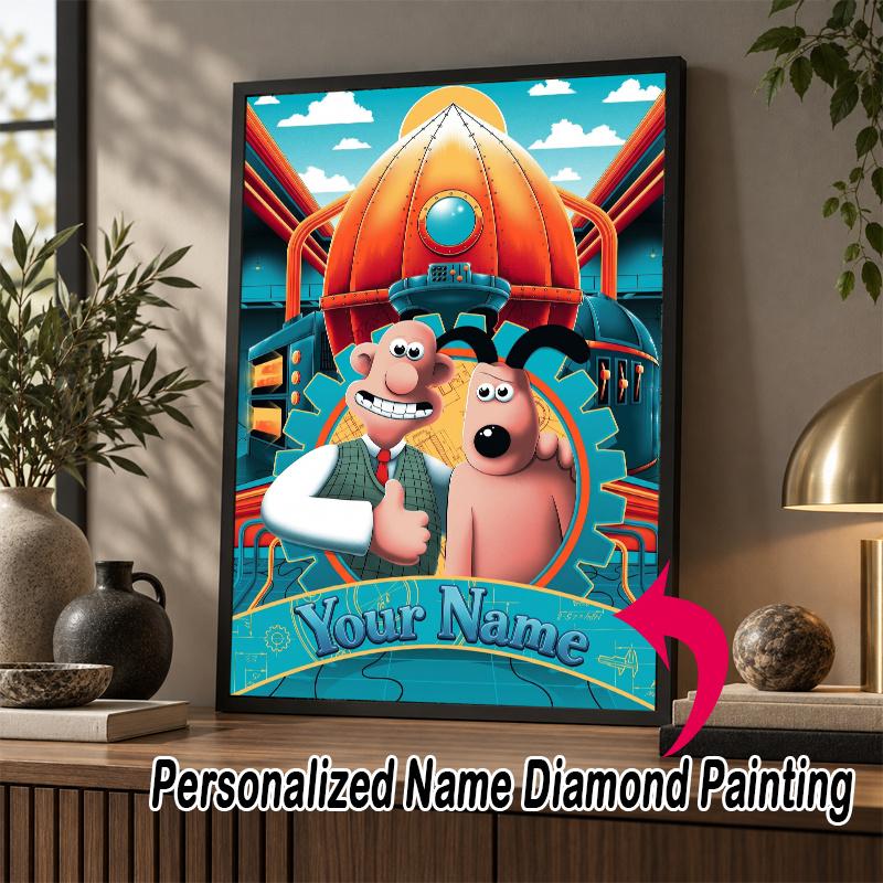 Custom Name Wallace & Gromit 5D Diamond Painting Personalized Full Drill Diamond Art Kit Gift