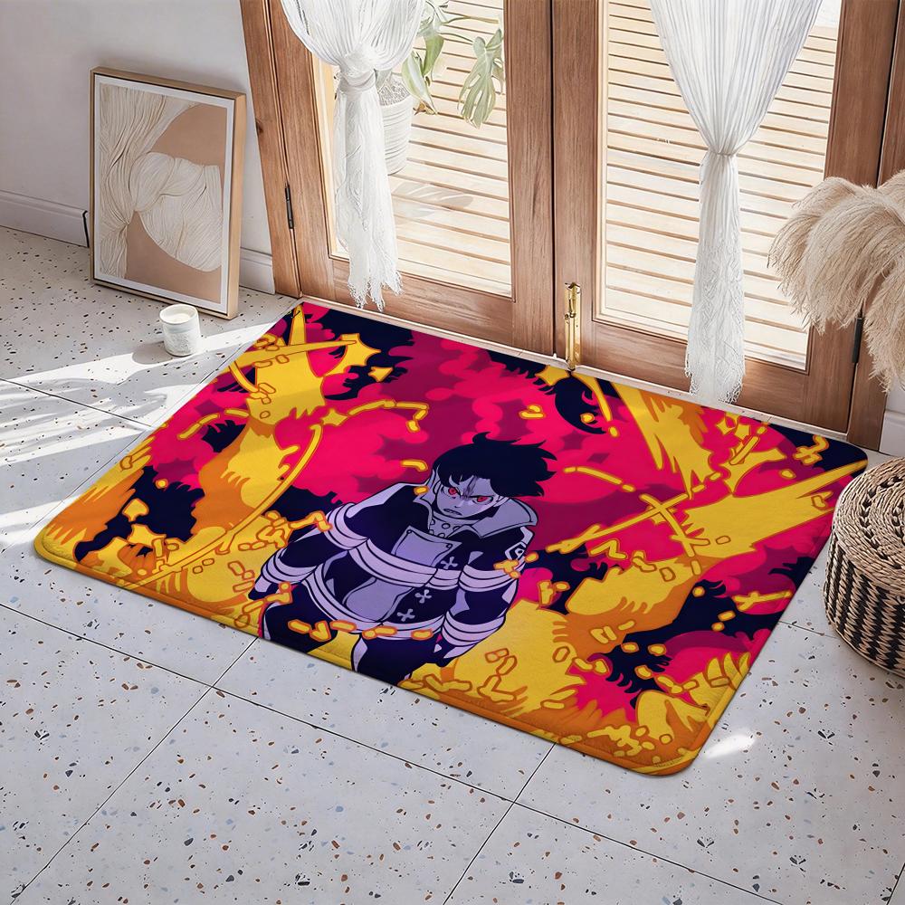 Anime F Fire Force Floor Mat Eco  Flannel Doormat Non Slip Odorless Indoor Floor Rug Soft Short Plush Home Mat
