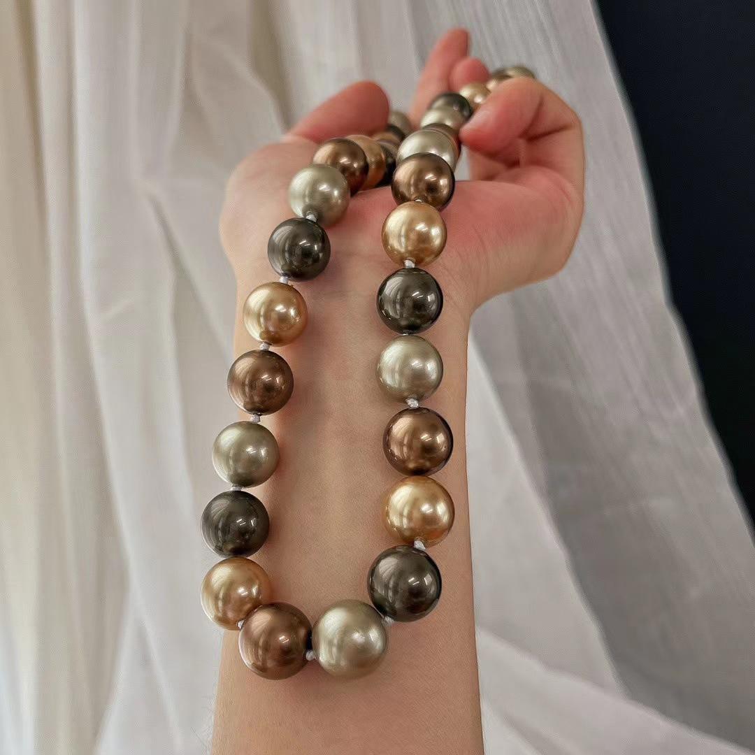

Guofeng Large Particle 12Mm Merad Morandi Color Bead Pearl Necklace Neck Chain Collarbone Chain Atmosphere