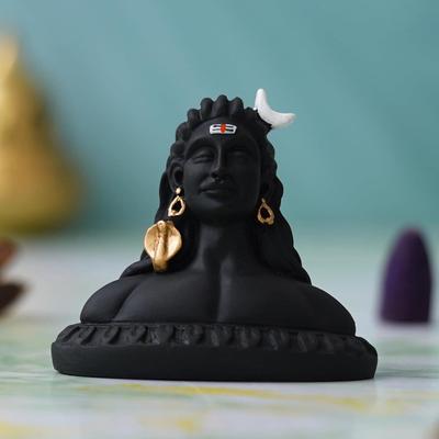 Czarna żywiczna statuetka Adiyogi Shiva na deskę rozdzielczą samochodu - Idolek Pana Śiwy do domu - Shiv Murti - Statuetka Adiyogi Mahadev - Prezent na Diwali