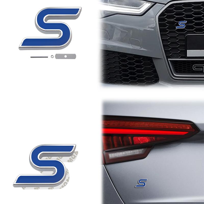 RGFU9 Car Accessories Metal S Grille Emblem Rear Trunk Body Badge Sticker For Ford ST LINE Focus Fiesta Ecosport Kuga Mondeo Everest
