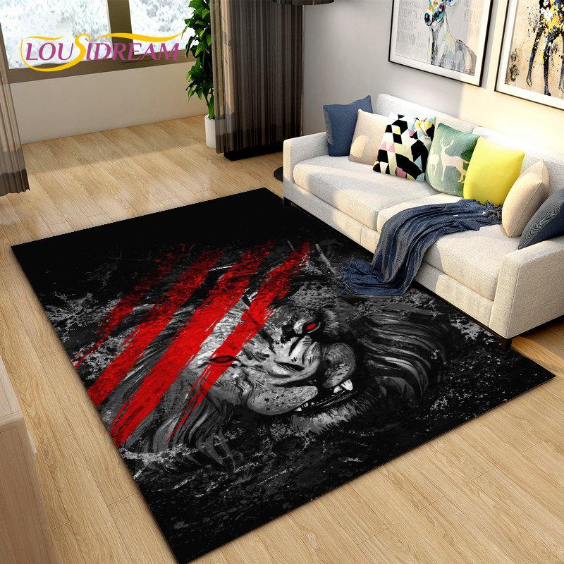 3D Beast Lion Cartoon Animal Area Rug Carpet for Living Room Bedroom Playroom Sofa decor home Non-slip rug Floor Mat Soft