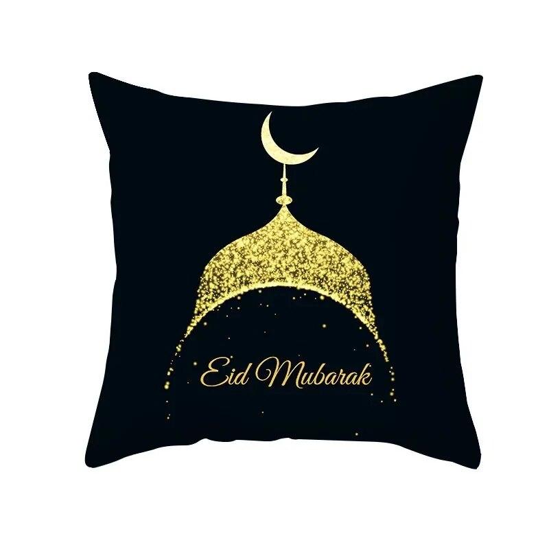 Golden Ramadan Eid Mubarak Moon Mosque Decorative Cushion Cover Islamic Pillow Cover for Sofa Home Car Decoration