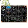 Retro Aircraft Cockpit Metal Sign, Vintage Gauge Wall Art, Horizontal Instrument Panel Decor