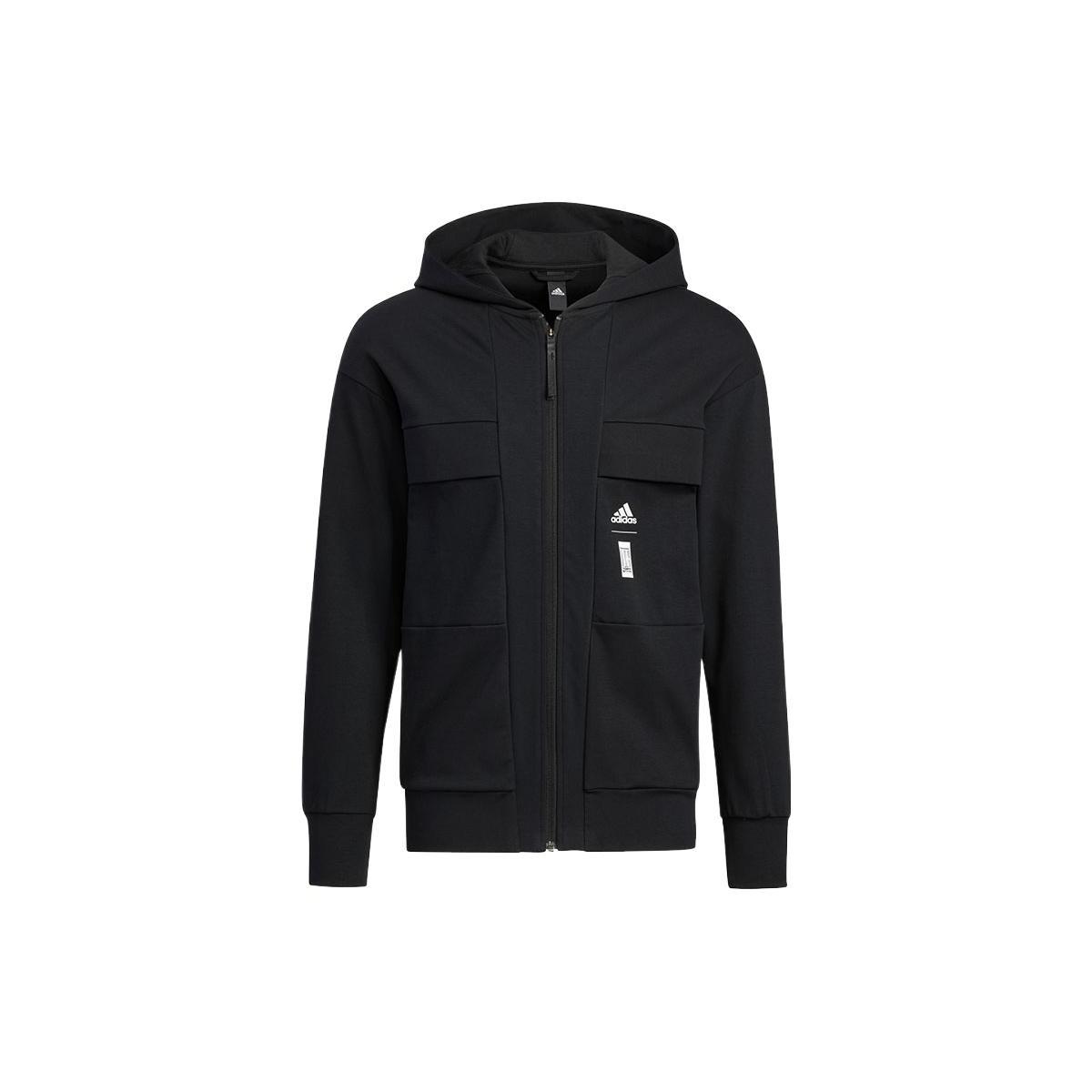 adidas WJ PO JKT Solid Color Knit Hooded Jacket Black Men s HE5132 S