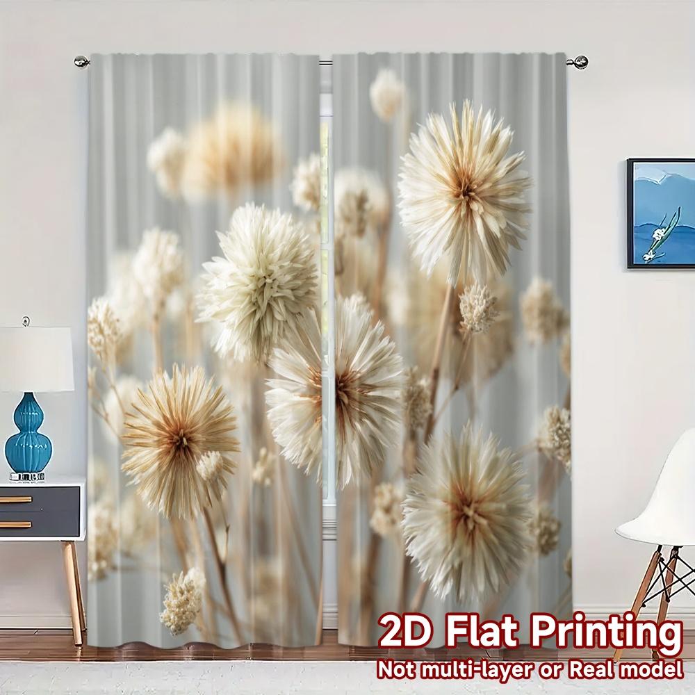 

Set Of 2 Minimalist Flat Printing Curtains Without Rod Blossom Whisper Chic Versatile Polyester Decorations Curtain Made W100*H70(CM)-Grommet top&1PCS