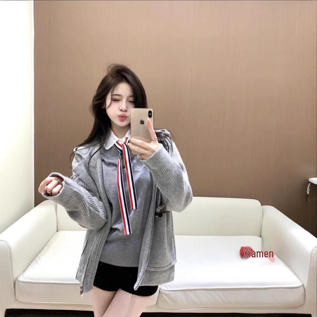 Women's Drawstring Knit Sweater with Organza Collar - Casual, Versatile, Slimming, and Warm Wool Layer