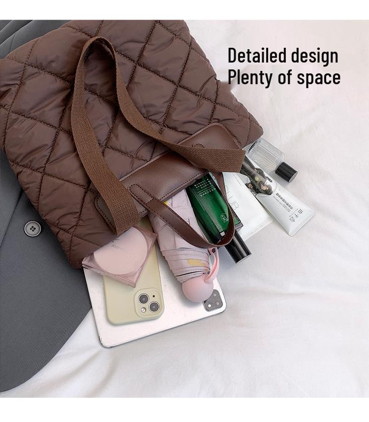 2025 Trendy Argyle Cotton-Padded Women's Shoulder & Crossbody Bag - Versatile, Solid Color Tote