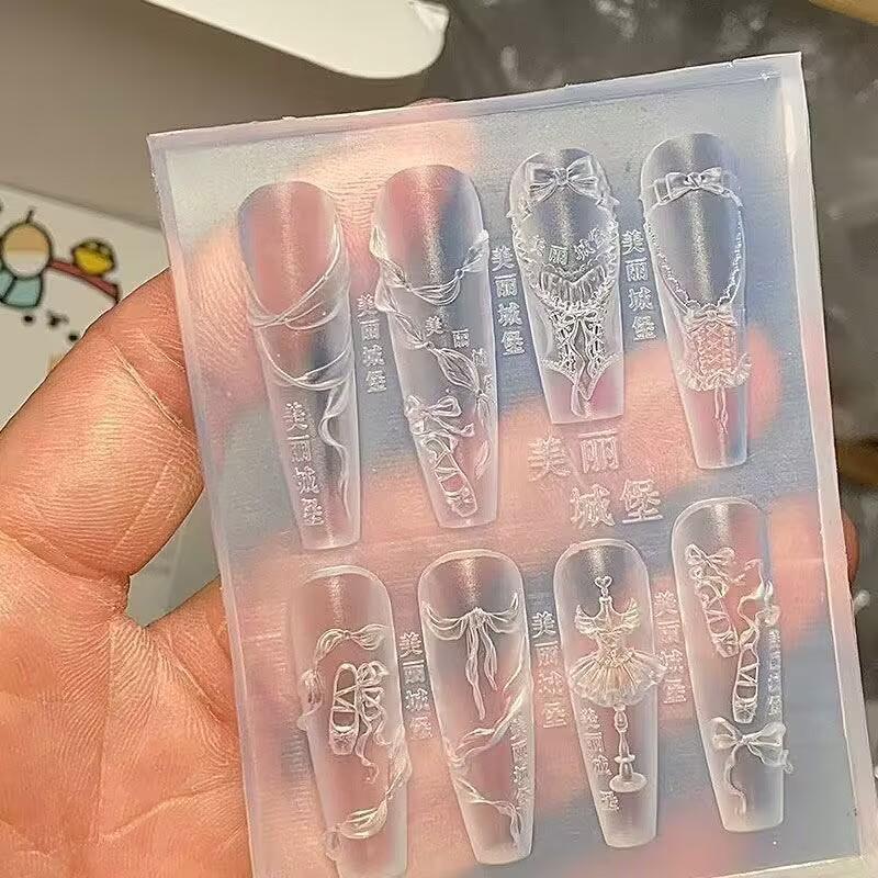 Ribbon Bow Ballet Shoes 3D Silicone Nail Art Mold Diy Nail Art Decoration Transparent Carving Template Manicures Design Tool