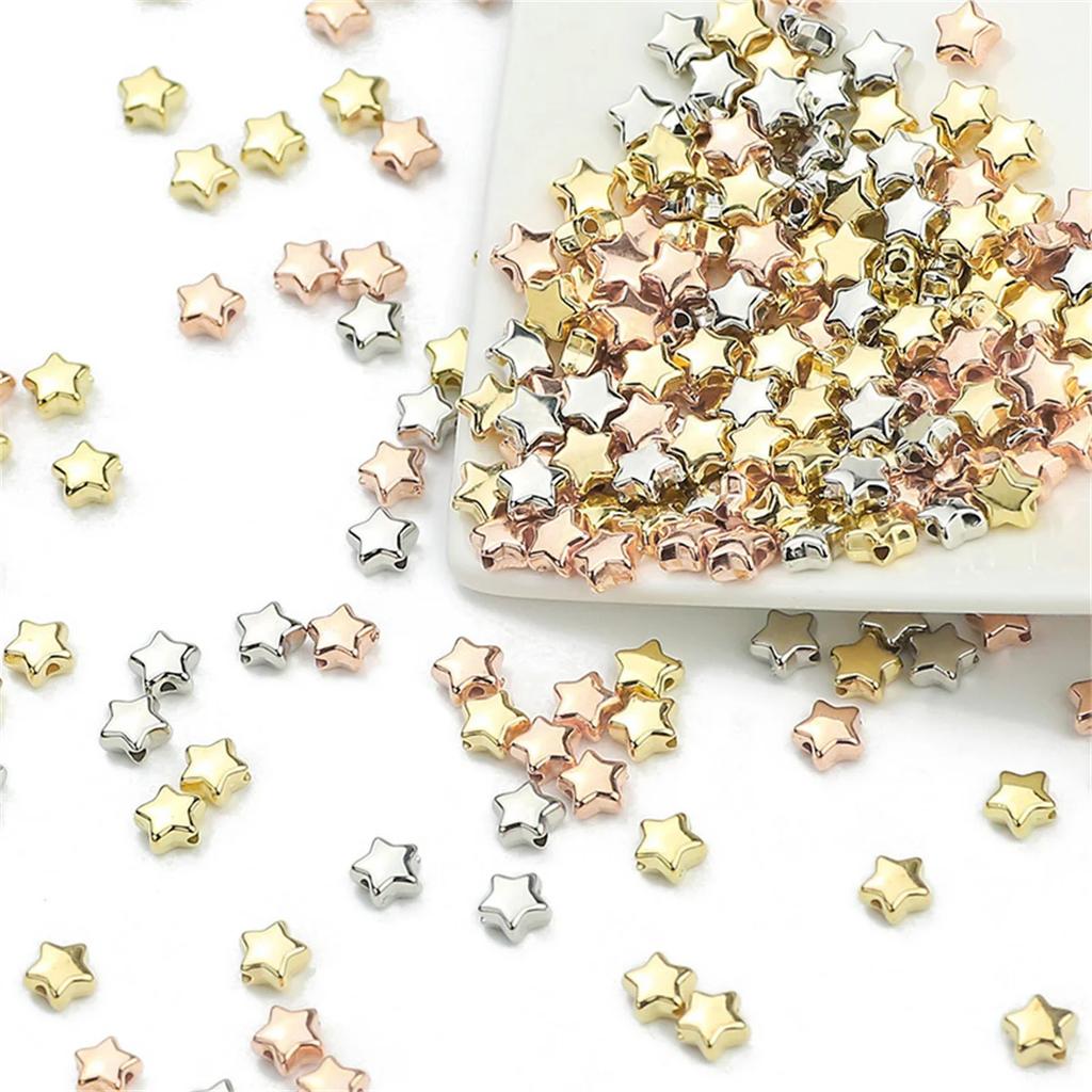 TX22 6/10/12mm 50pcs Solid Color Manual Alien Star Shape Beaded Exquisite Charm Plated Beads Jewelry DIY Bracelets Accessories