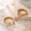 18K Gold Plated Stainless Steel Ring Set: Women's Luxury Fashion with Colored Diamond Inlays.