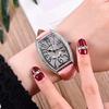 Voll Diamant Digitales Zifferblatt Mode Damen Armbanduhr Weinfass Lederarmband Studenten Trend Uhr