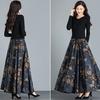 Women Autumn Clothing Pocket Skirt High Waist Vintage Floral Printing Elastic Waist Elegant Midi Skirts