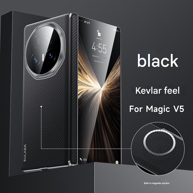 Business Premium Kevlar Carbon Fiber Texture Folding Case For Honor Magic V6 V5 Hinge Magnetic Charge Metal Lens Anti-drop Cover