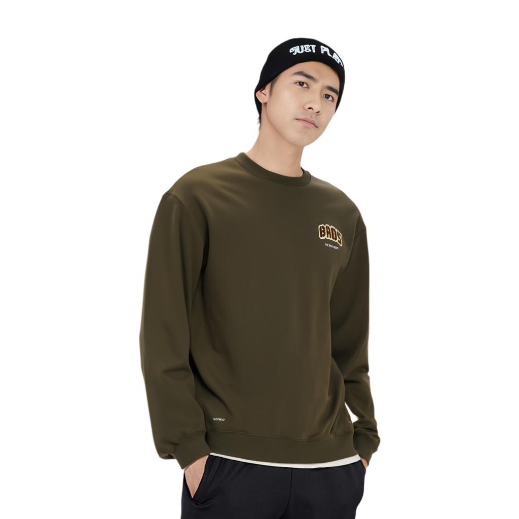 Li-Ning Fleece Lined Pullover Long Sleeve Sweatshirt Men tops Slate-Brown AWDU515-4