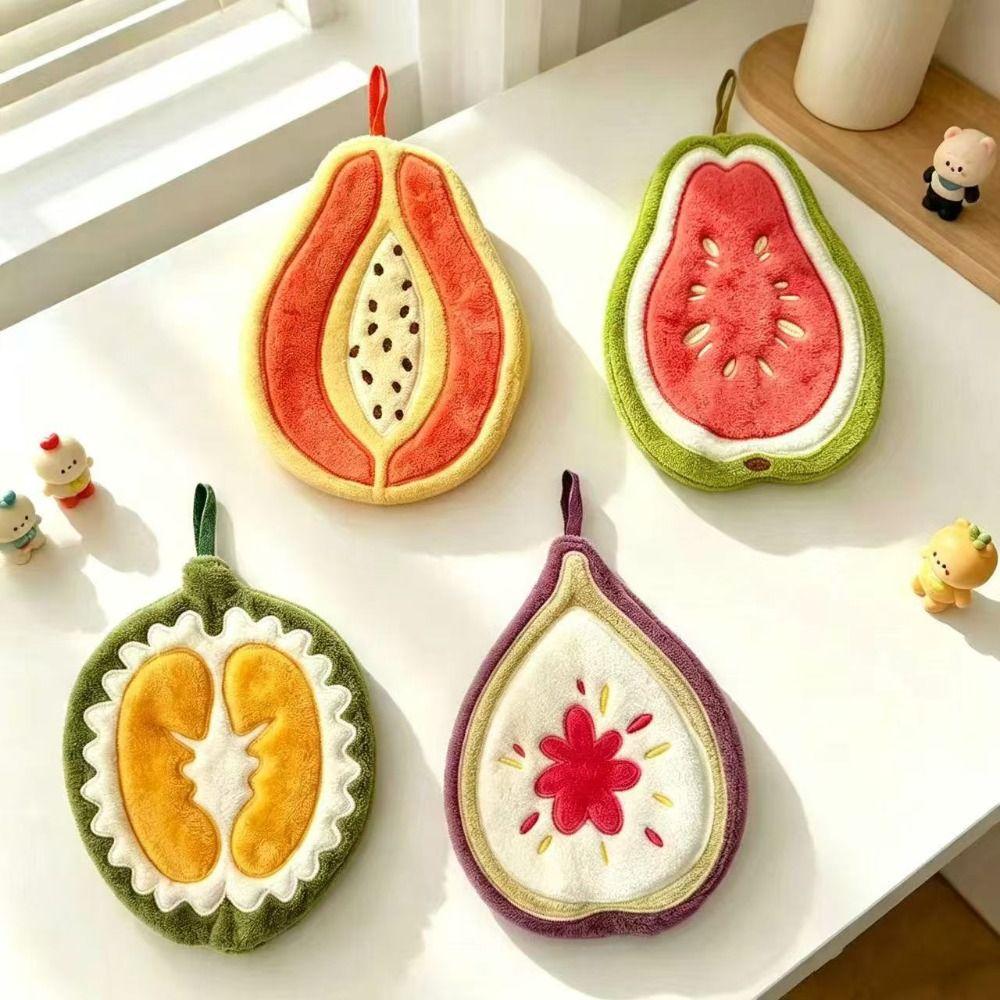 Durable Fruit Shaped Hand Towel Soft Absorbent Kitchen Dishcloth with Hanging Loop Fruit Shape Hanging Hand Towel Hand Drying