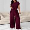 Europe and America Cross-border 2026 Summer New Plus Size Women's Fashion Casual Set Short-Sleeve Top Wide-Leg Pants Two-Piece Set