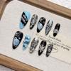 Handmade Short Almond Press-On Nails With Blue Cosmic Gradient Design Women Girls