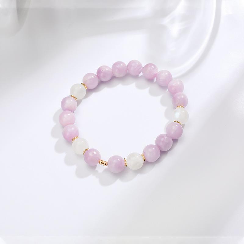 Natural Crystal Bracelet Women'S Round Beads 8Mm Beads Beaded Purple Lithium Moonstone Bracelet Diy Jewelry
