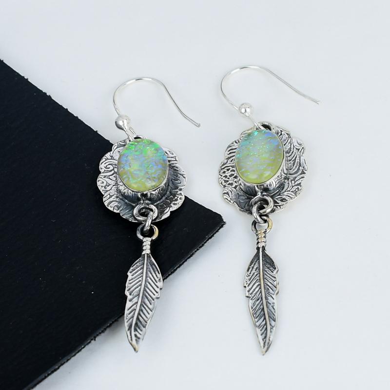 Australian Triplet Opal Gemstone Earrings, 925 Sterling Silver Earring, Handmade Boho Silver Jewelry Dangle Earrings, Mother's Day Gifts