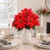 Artificial Poinsettia Flowers Bouquet 5 Head Faux Red Poinsettia Bush