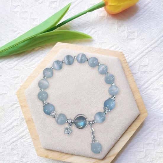 Brățară pentru femei, margele de sticlă, pandantiv cu clopoțel, frânghie elastică netedă, gradient reglabil, faux opal, bijuterii pentru încheietura mâinii, cadou de zi de naștere