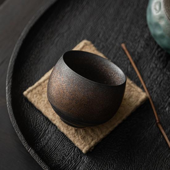 Handmade Stone Pottery Tea Cup Japanese Wabi Aesthetics Unique Texture Imperfection Coffee Dessert Cup Desk Decor