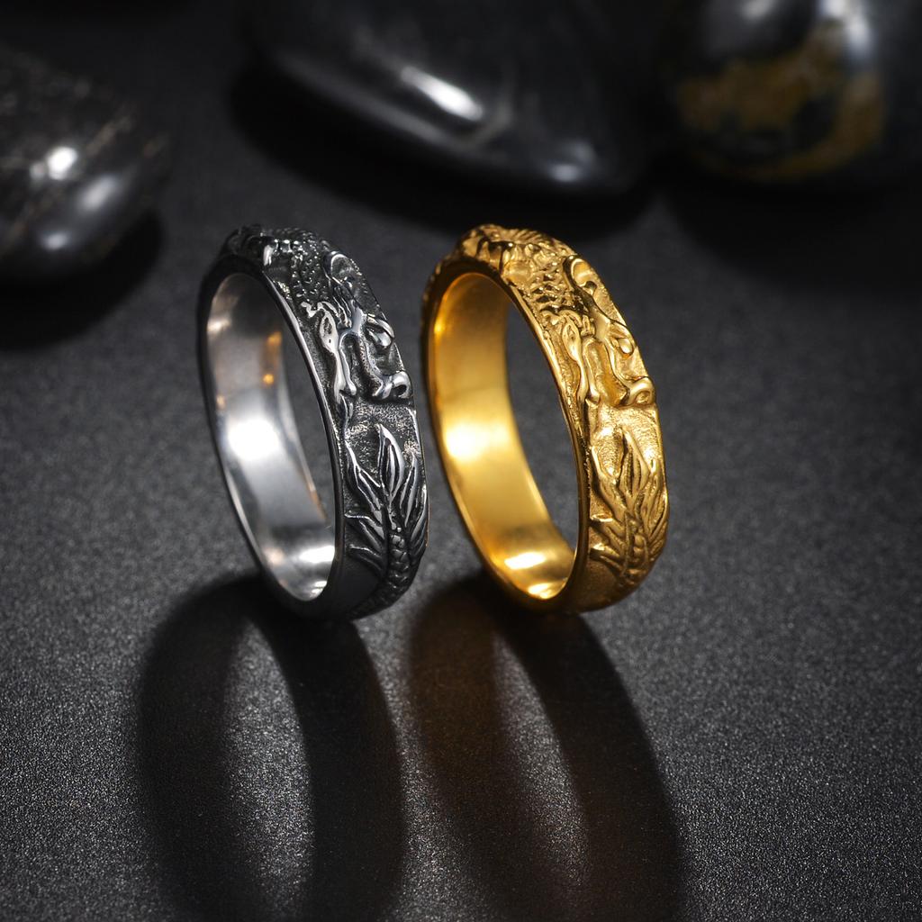 Jewelry New Chinese Dragon Shape Ring Live Titanium Steel Jewelry Ring