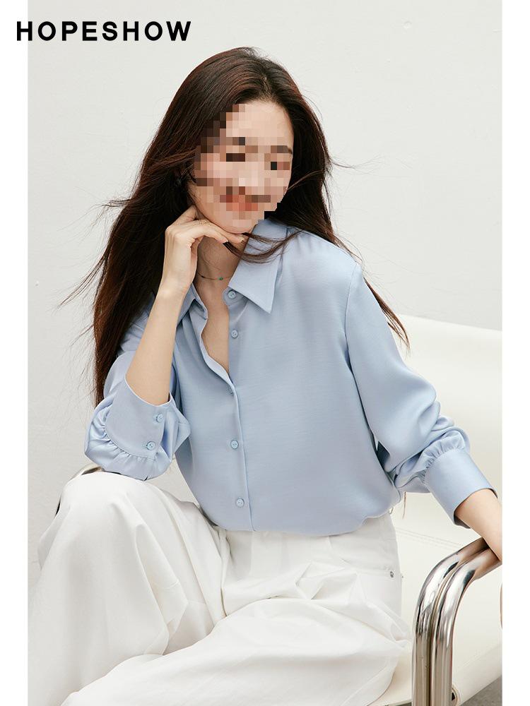 Hongxiu 2025 Glossy Lapel Drape Acetate Top - Spring/Autumn Women's Fashion Shirt