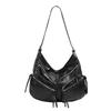 New large-capacity soft leather black multi-pocket locomotive bag women's simple and versatile shoulder messenger bag