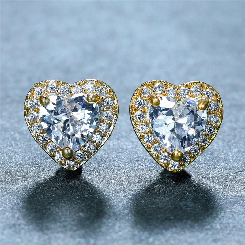 Cute Female Small White Crystal Zircon Stud Earrings Fashion Heart Wedding Jewelry For Women