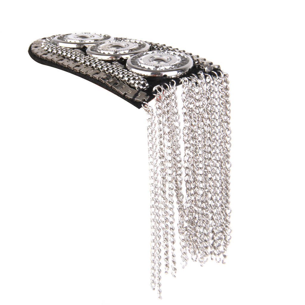 1 Pair Stylish Silver Button pattern Fringe Tassel Chain Epaulet Shoulder Boards Badge