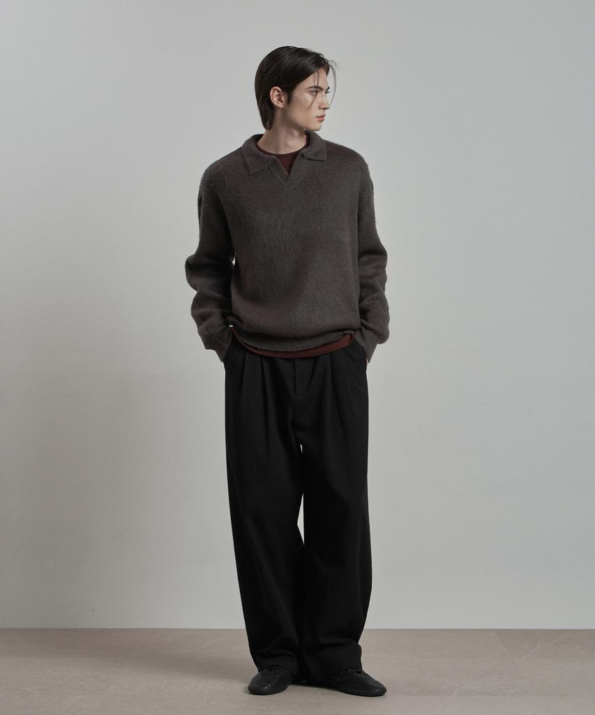 WORK ON BODY OFF Lanugo Semi-Overfit Brush Collar Knit [Charcoal]