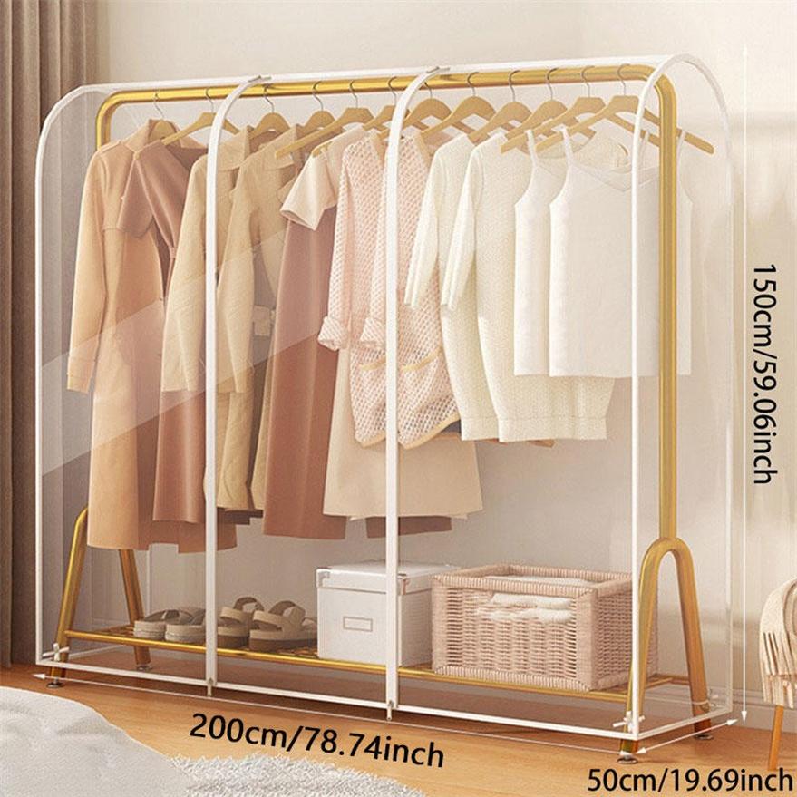 Transparent Garment Bag Organizer Closet Clothes Hanger Dustproof Protector Floor-standing Double-pole Suit Shoulder Rack Cover