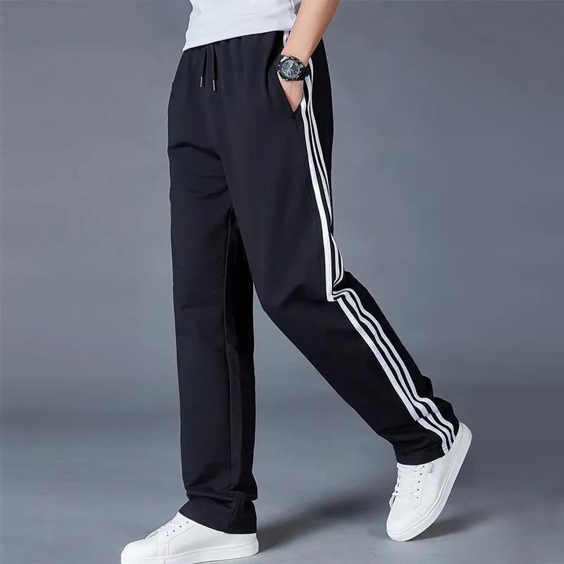 WTEMPO Lente- en herfstsportbroeken Heren rechte, losse, gestreepte casual broeken Plus-size all-match broeken 2XL