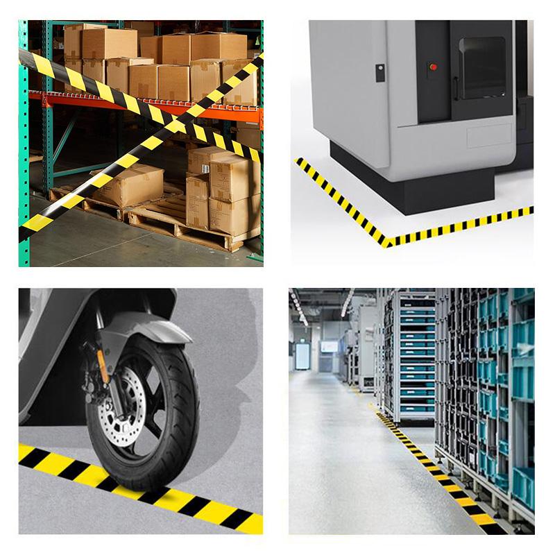 Black and yellow hazard safety warning stripe barrier tape suitable for marking floors walls pipes and equipmentPinstriping Tape 3