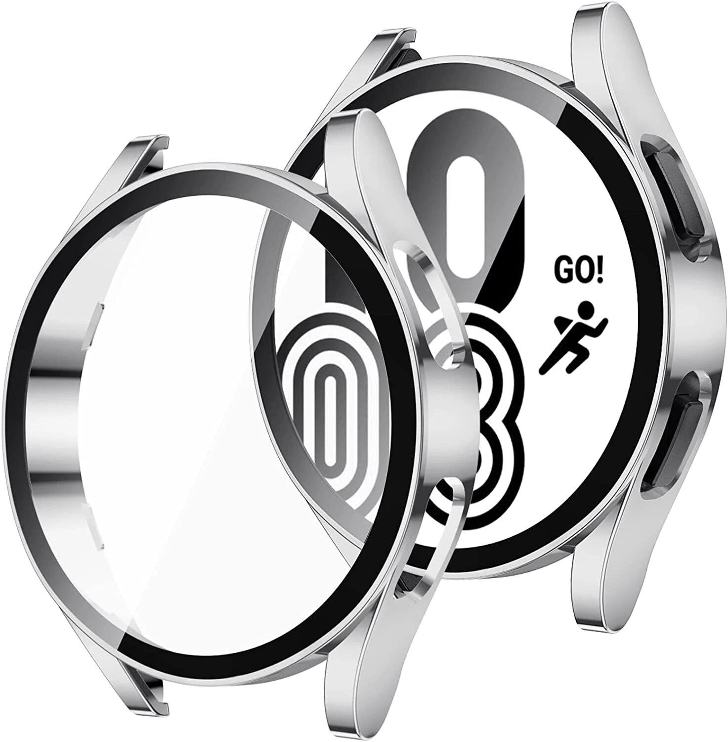 

Стекло + чехол для Samsung Galaxy watch 5, 4, 40 мм, 44 мм, аксессуары для ПК, универсальный защитный бампер, защита от падения, watch5, watch4, Защитная пленка для экрана Galaxy watch 4 44mm серебряный