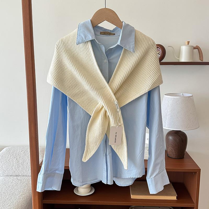 Solid Color Cross Knitted Triangle Scarf Women'S Winter Warm Neck Protection Shawl Clothing Matching Shawl Scarves