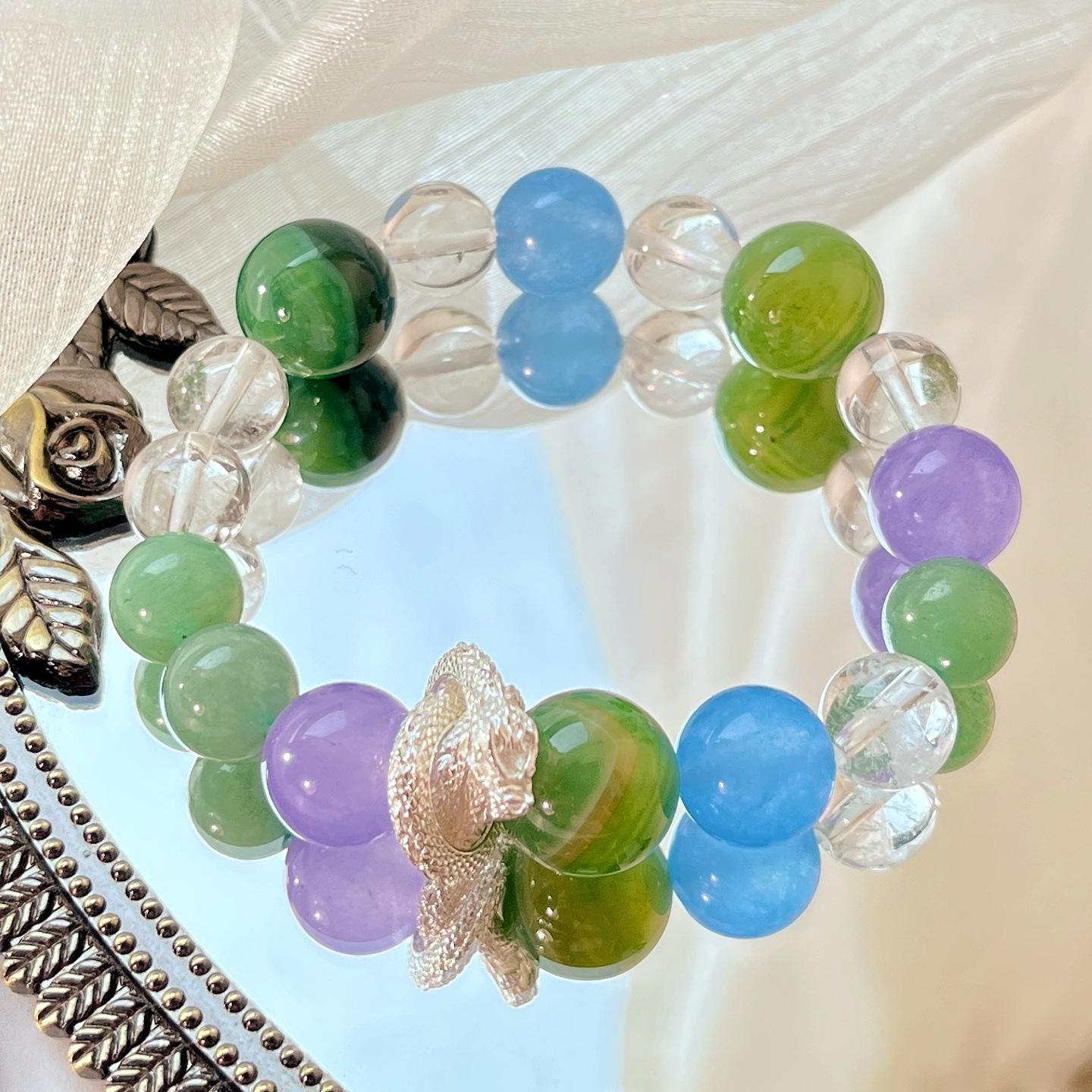 Cool Summer Quartzite Natural White Crystal Chalcedony Design Bracelet