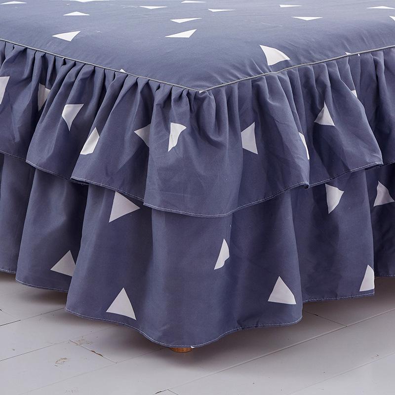 3pcs Modern Korean Floral Bed Skirt Set with Lotus Leaf Embellishments and Princess Floral Pattern, All-Season Brushed Light Beige-Friendly Bedding