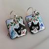 Cute Cat Enamel Square Dangle Drop Earrings For Women Simple Lovely Animal Earrings Daily Casual Commute Jewelry Idea Gifts