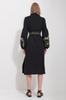 Women's Hijab Dress New Season Fashion Black Magnetic Collar Belted Double Slit Linen Dress