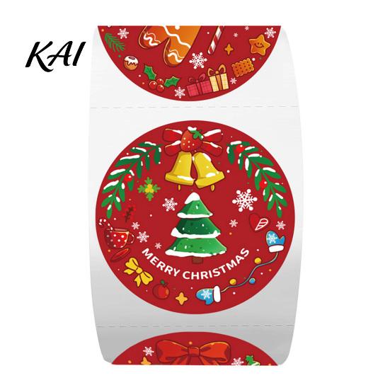 Decorative Holiday Labels Christmas Roll Stickers, 8 Festive Patterns Print, Round Envelope Decoration Decals Seals, Coated Paper Stickers for