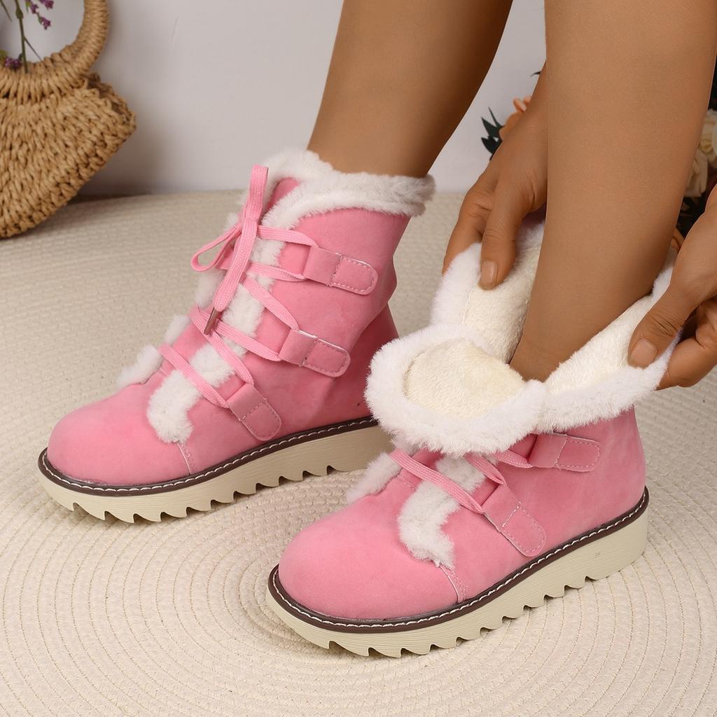 Damen weiche elastische Winter warm und kalt gefütterte Schneestiefel rutschfeste verschleißfeste Outdoor-Freizeitsneaker High-Top pelziger Schaft Baumwollstiefel