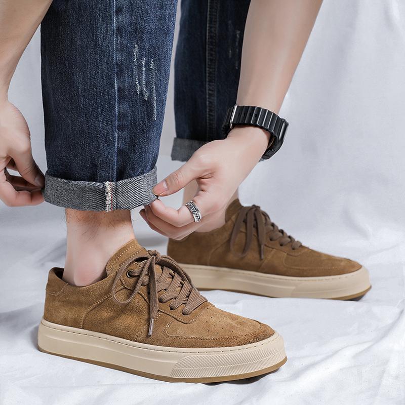 Fashion Trendy minimalist Men's Casual Thick Bottom Skateboard Shoes Vintage Low Top Lace Up Brown Shoes Classic Comfortable Sneakers