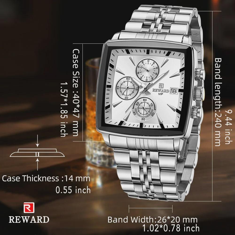 Fashion Square Quartz Watch Men's Luxury Steel Strip Business Date Chronograph Watches