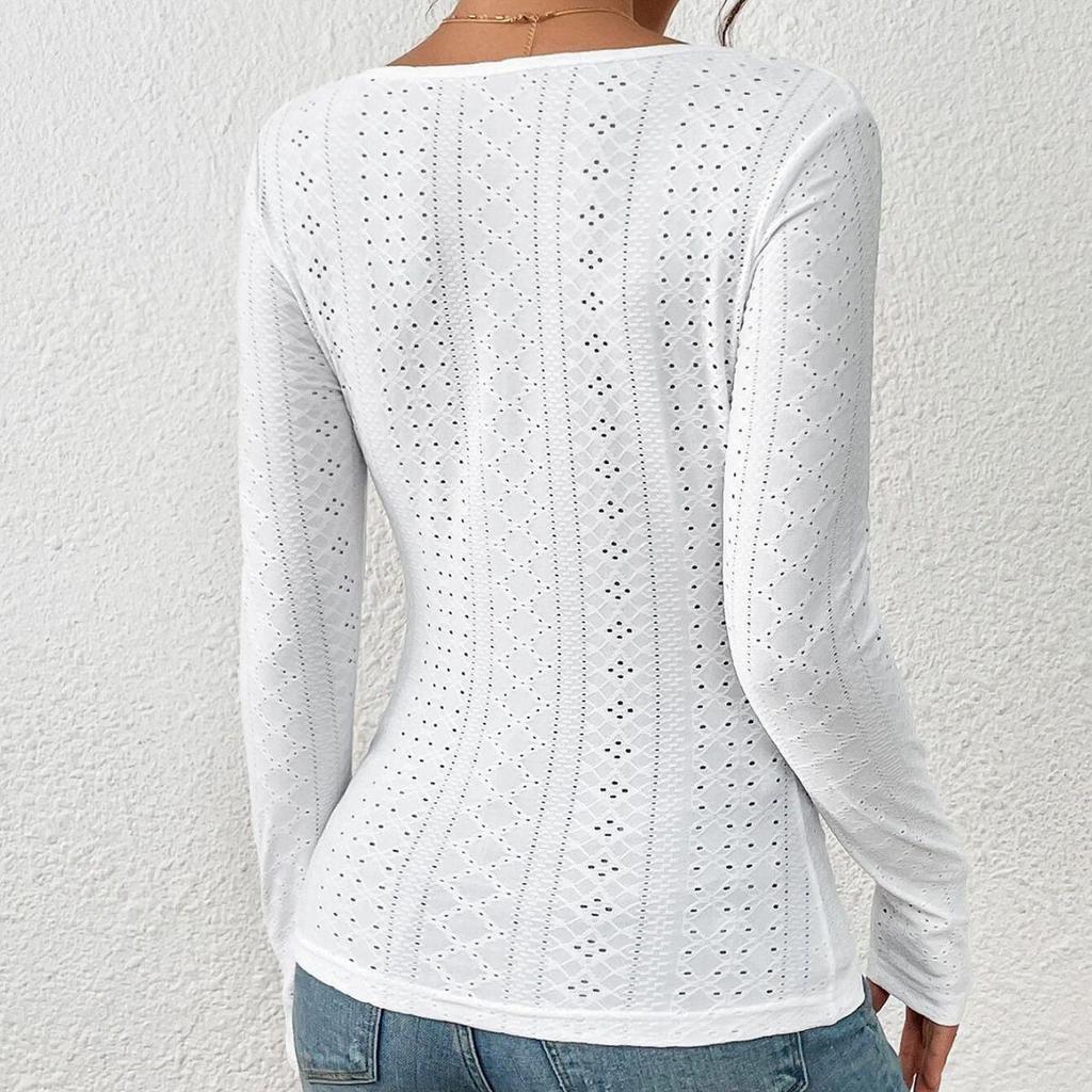 2023 European & American Sweetheart Collar Embroidered Eyelet Pleated Bust Lace T-Shirt for Women