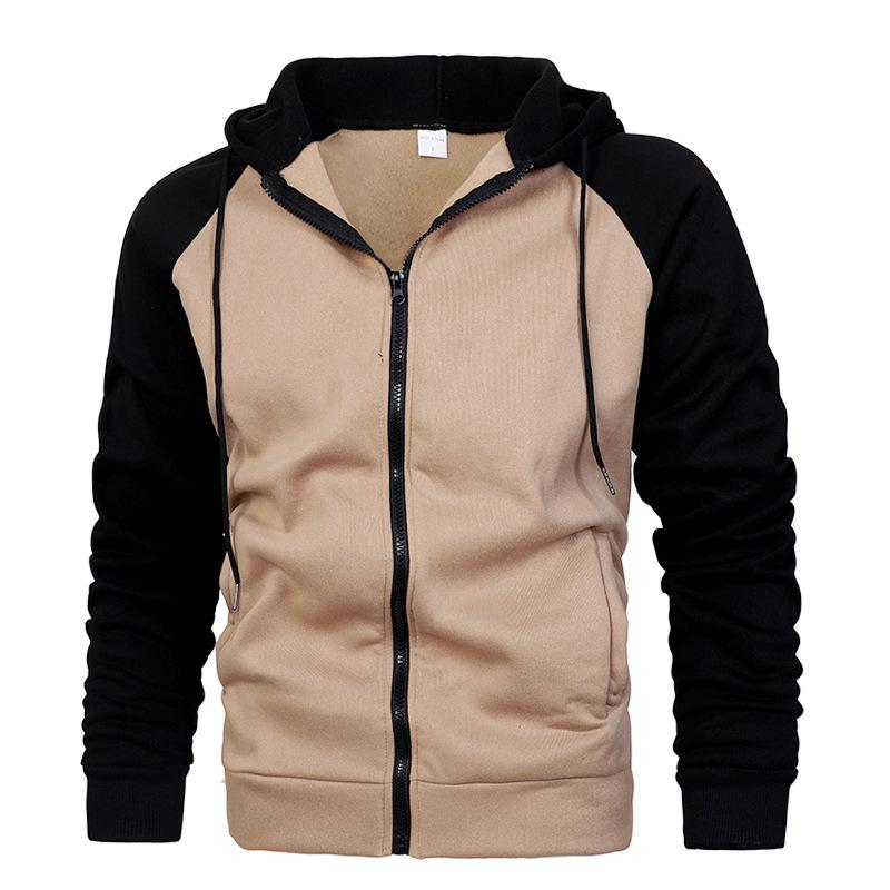 Men S Color Block Raglan Sleeve Hooded Zip Up Sweatshirt Casual Autumn Winter
