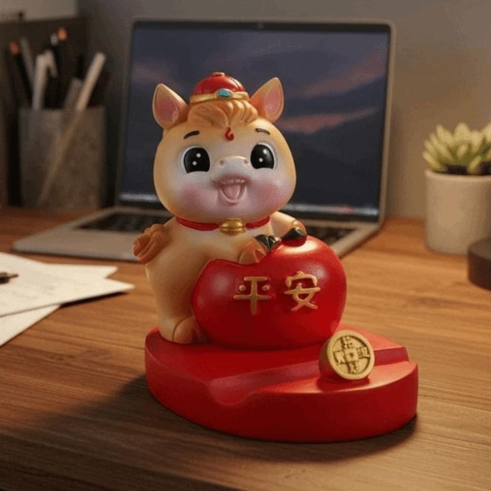 Mascot Horse Year Figurines Resin Crafts Mobile Phone Stand Lion Dance Ornaments Home Party Decor